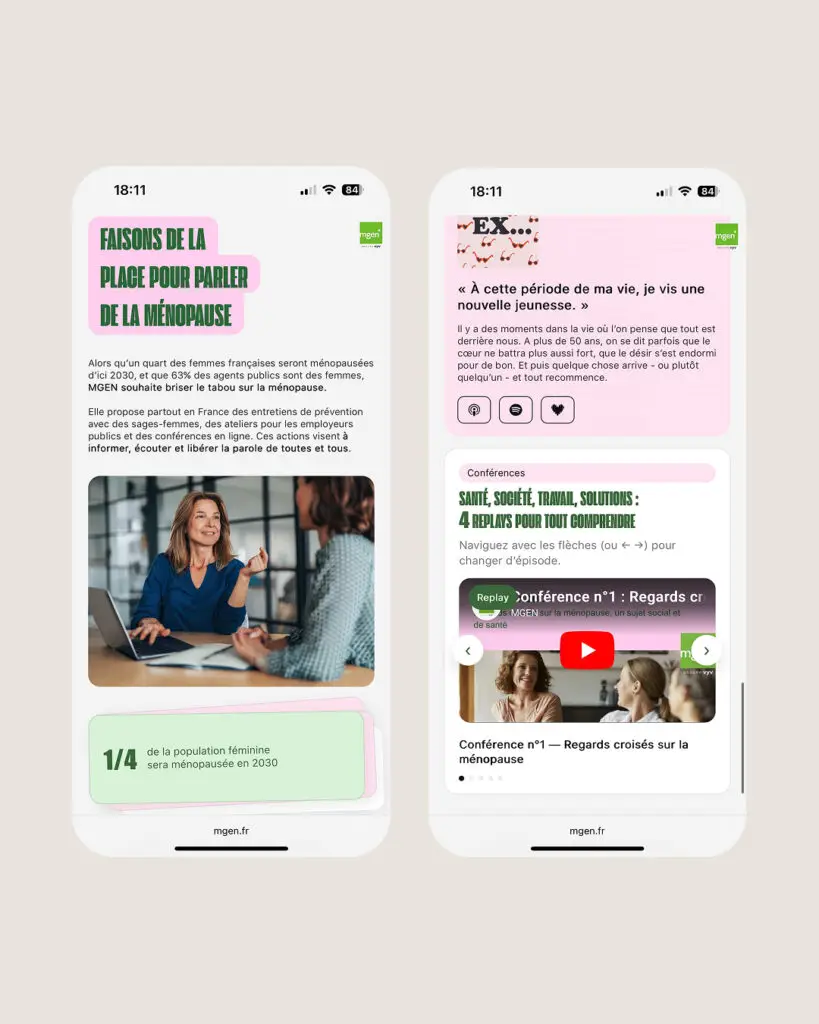 Mobile UX UI design website MGEN menopause project by Studio Phosphor