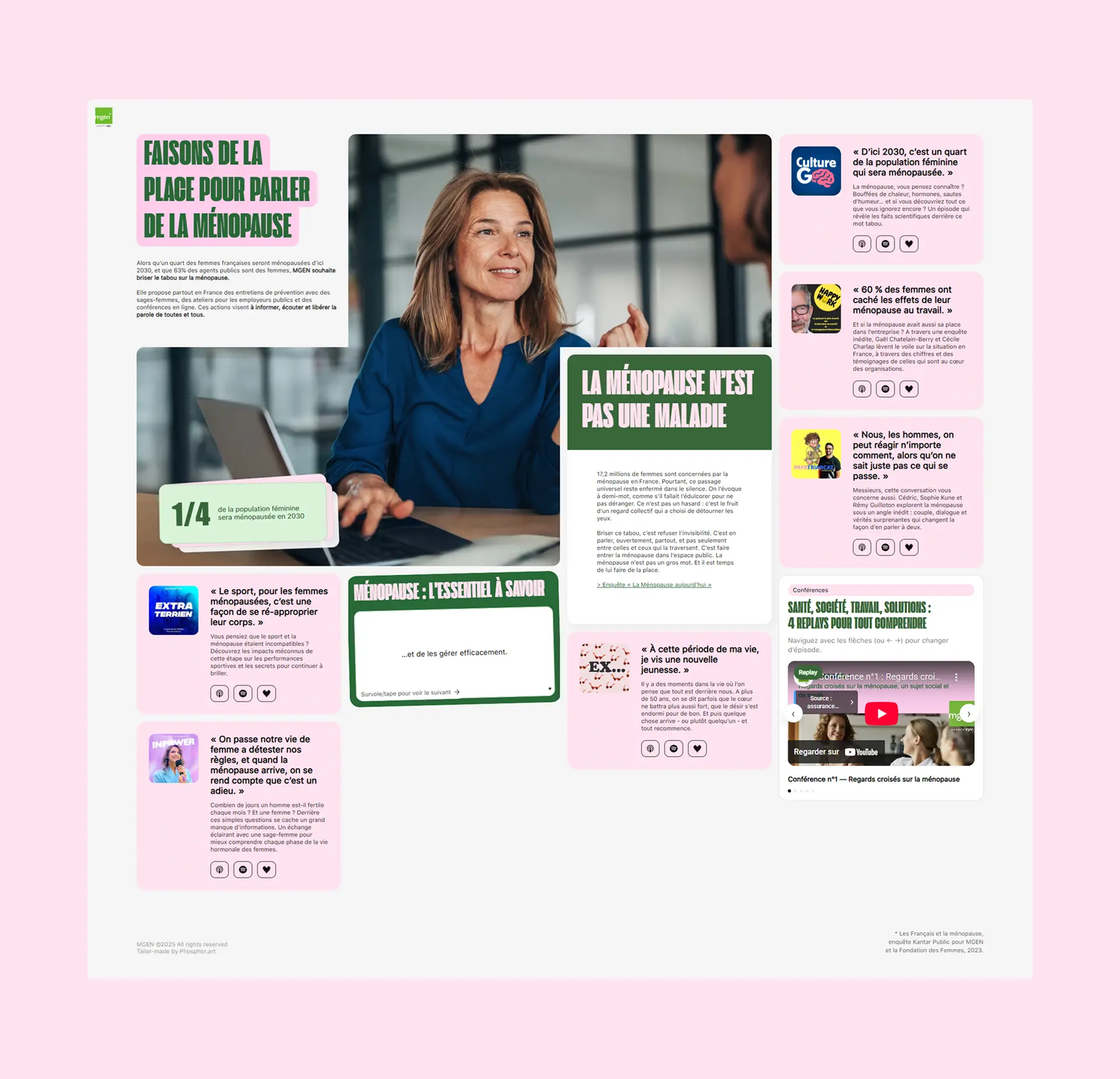 Maquette UX UI design website MGEN menopause project by Studio Phosphor